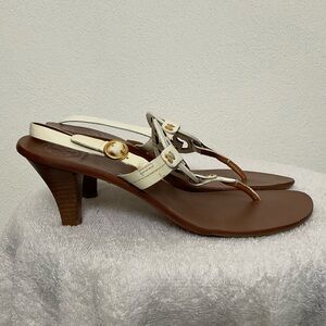 Tory Burch Miller Holly Ivory Patent Slingback Heeled Sandal Size 8.5m Summer